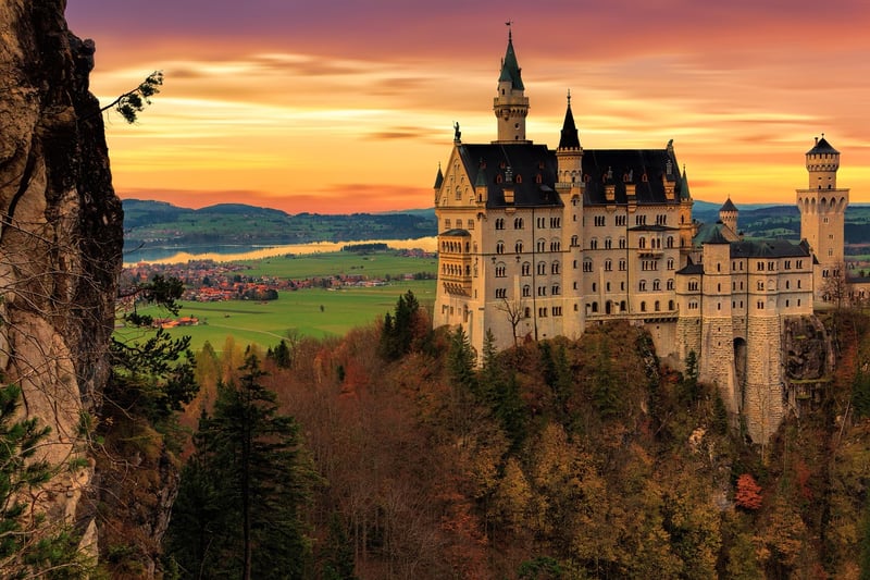 Castle illuminated by magical lights